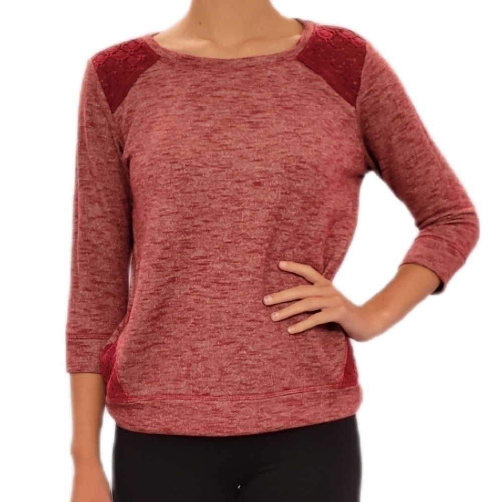 Kate & Sam Burgundy Top PM Petite Medium Lace Shoulder 3/4‎ Sleeve